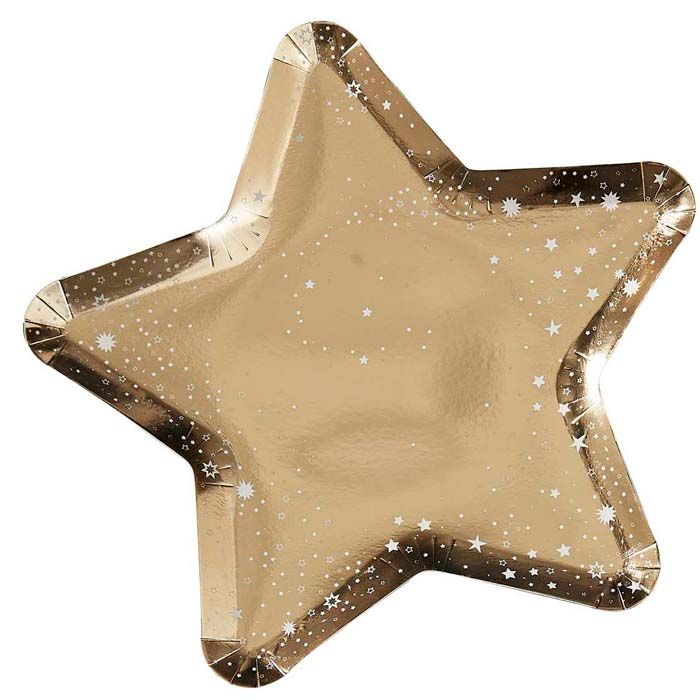 Gouden Glitter Ster Papieren Borden 8x - 26 cm 