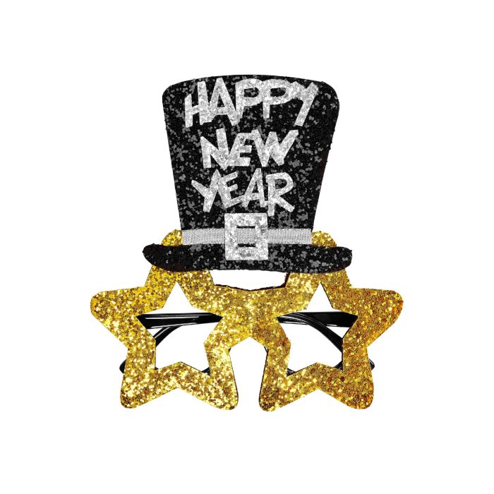 Oudjaars gouden sterrenbril happy new year