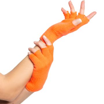 Vingerloze handschoenen one-size voor dames neon oranje