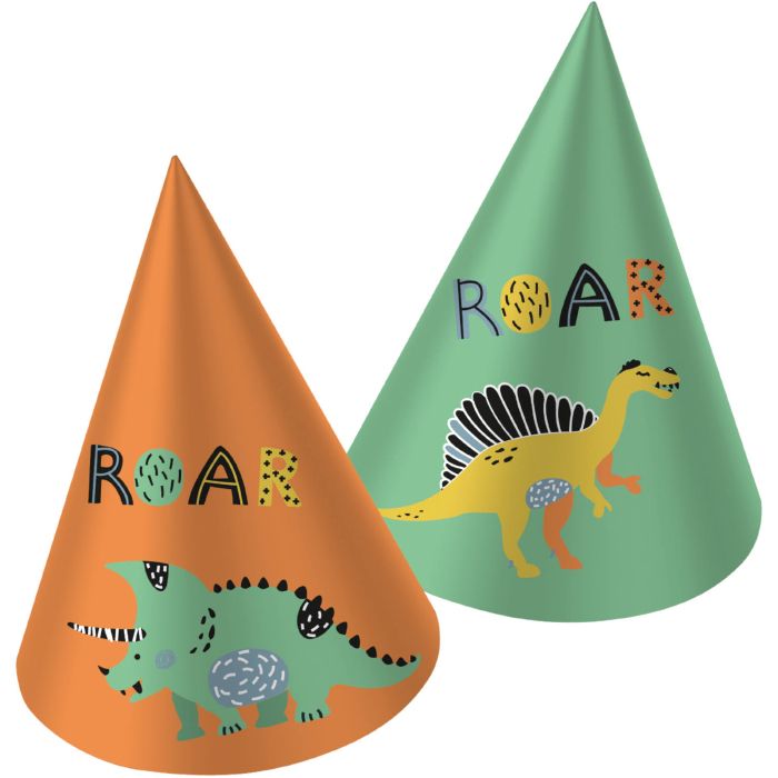 Feesthoedjes met dinosaurmotieven 6x - 16,5 cm