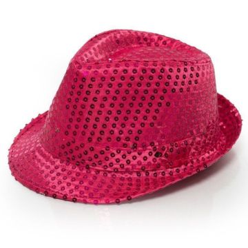 Felle roze fedora met glitter - one size
