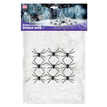 Wit spinnenweb met 9 spinnen 200g 