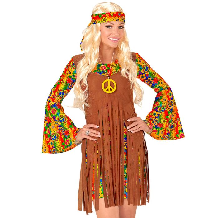 Hippie meisje jurk met vest en vredesteken