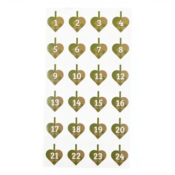 Stickers voor de adventskalender met nummers en gevlochten kersthartjes groen 24x Het Oude Apotheek