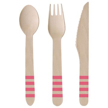 Roze houten bestekset 24x 