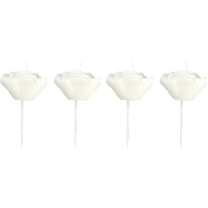 Witte rozenvormige kaarsen 4x