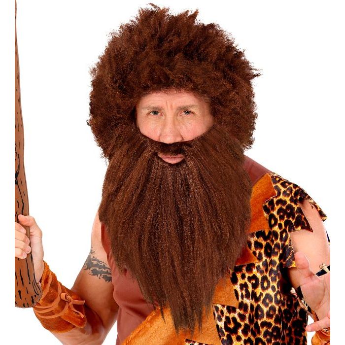 Bruine grotman paryk met baard - onesize