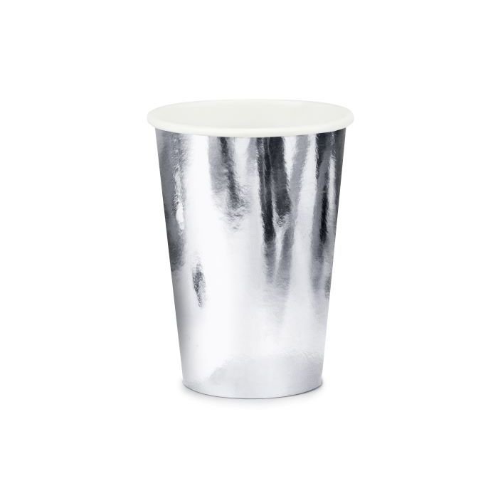 Metallic zilverkleurige papieren bekers 6x - 220 ml