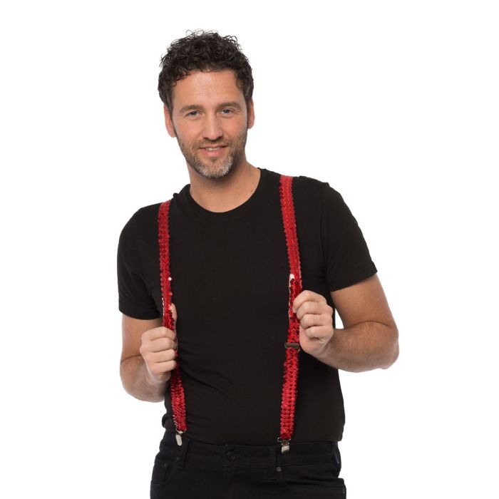 Bretels met pailletten rood one-size unisex