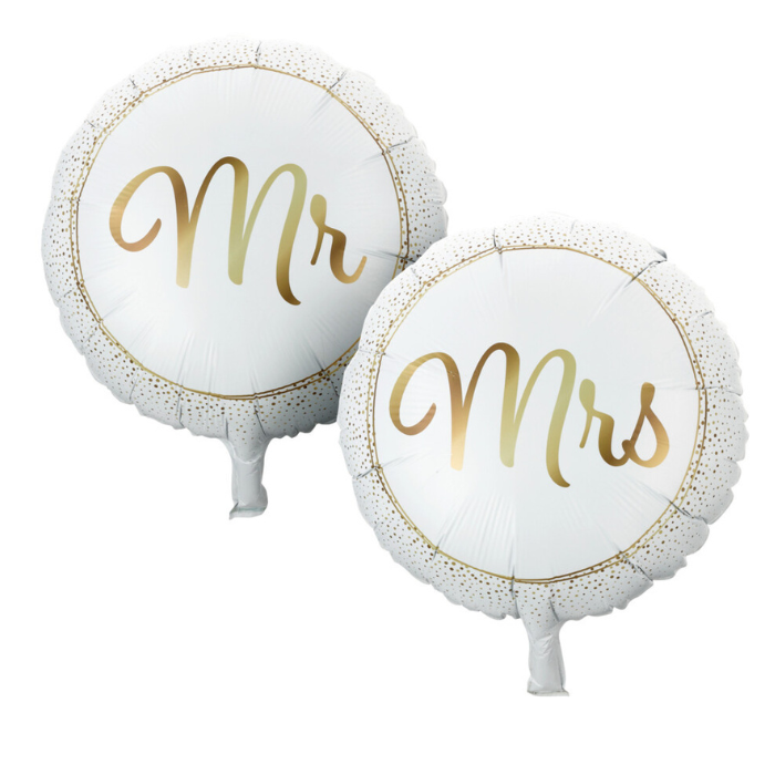 Mr. en Mrs. folieballonnen goud 14 cm - 2x