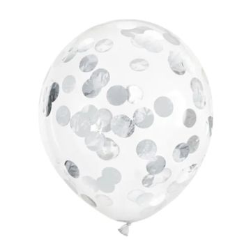 Ballonnen met ronde zilveren confetti 6x - 30 cm