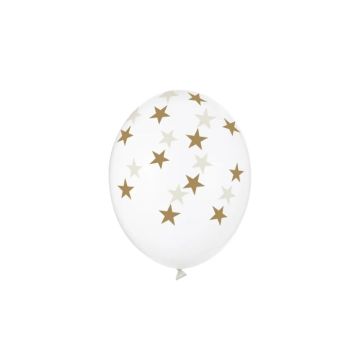 Balon met gouden sterren kristalhelder 6x - 30 cm 