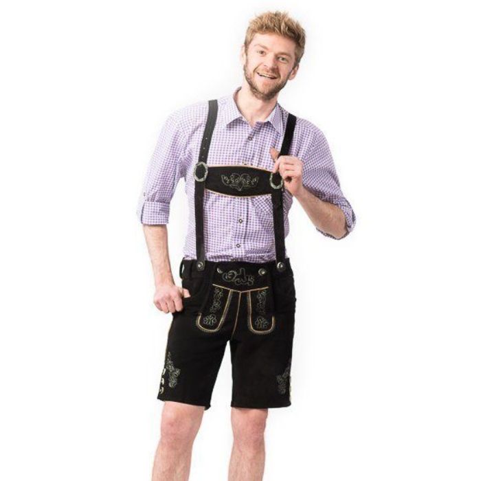 Tyroler lederhosen broek Gustav kort zwart
