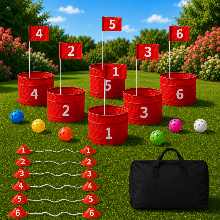 Golfemmer met clubs & 6-holes golfbaan set