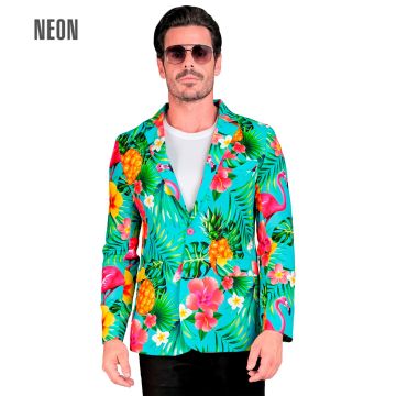 Turquoise flamingojack met tropische print
