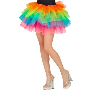 Neon Regenboogkleurige Tylrok - 45 CM