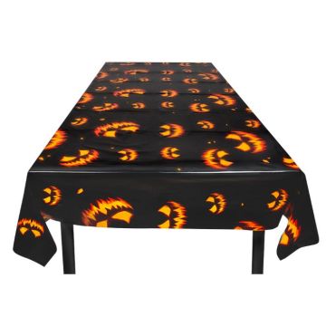 Angstaanjagend zwart halloween pompoen plastic tafelkleed - 180x120 cm