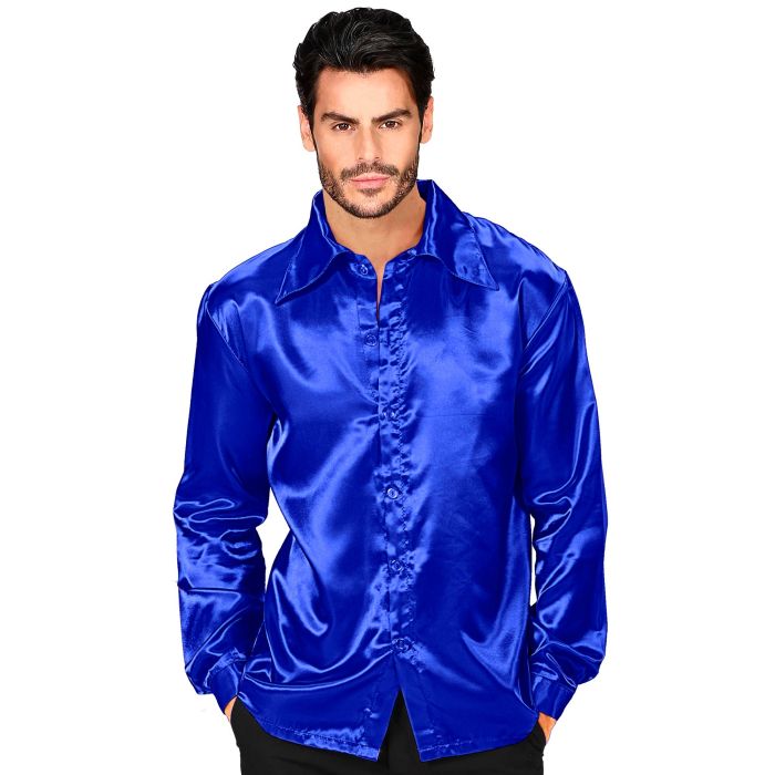 Satijnen discoschirt in blauw voor heren