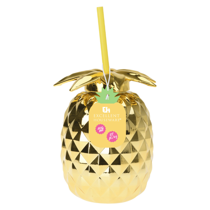Gouden ananasvormig cocktailglas m. rietje - 750 ml