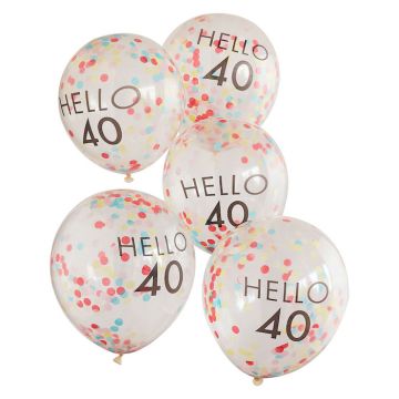 Hello 40 multikleurrijke confetti verjaardagsballonnen 5x