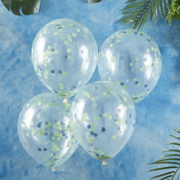 Blauwe & Groene Confetti Ballon 5x - 30 cm