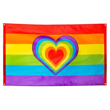 Regenboog banner met hart - 90x150 cm