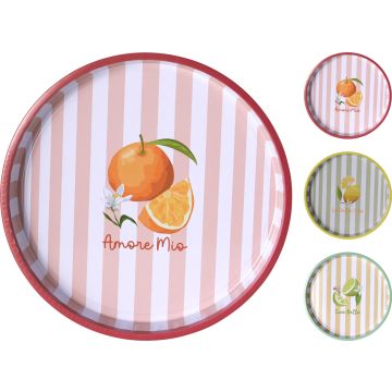 Ronde serveerschaal van blik Ø33 cm, 3 designs