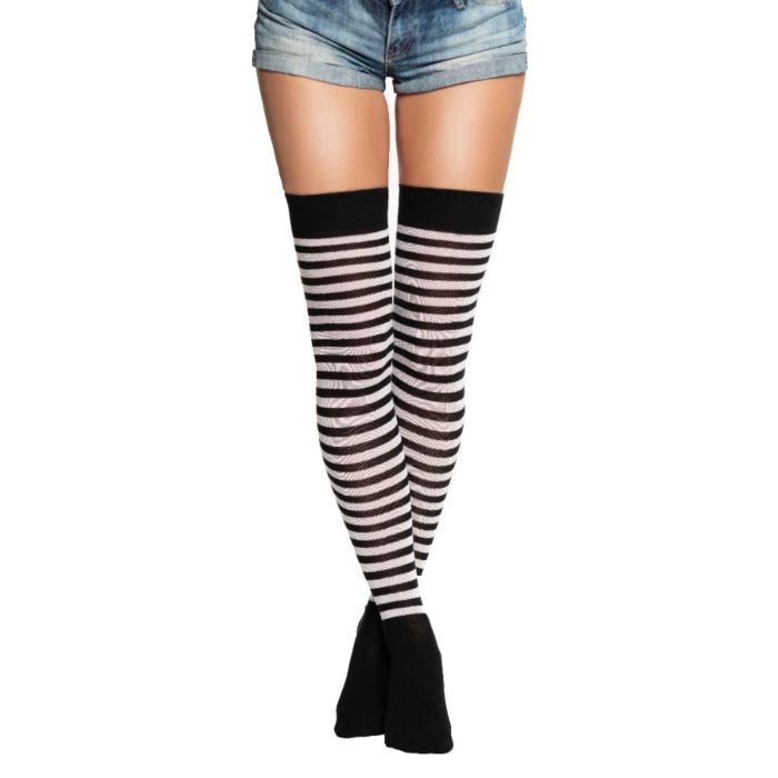 Over-knee kousen one-size zwart en wit