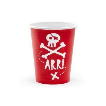 Rode bekers met wit piratenmotief 6x - 220 ml