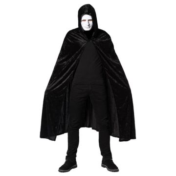 Zwarte cape met capuchon velours one-size unisex