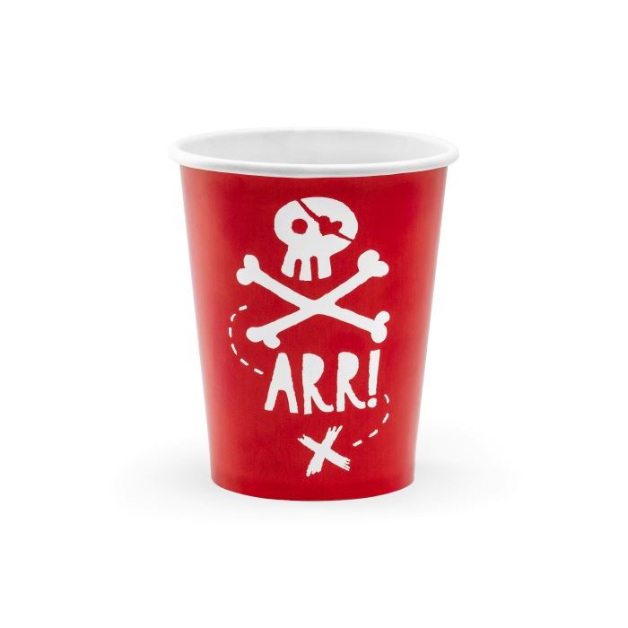 Rode bekers met wit piratenmotief 6x - 220 ml