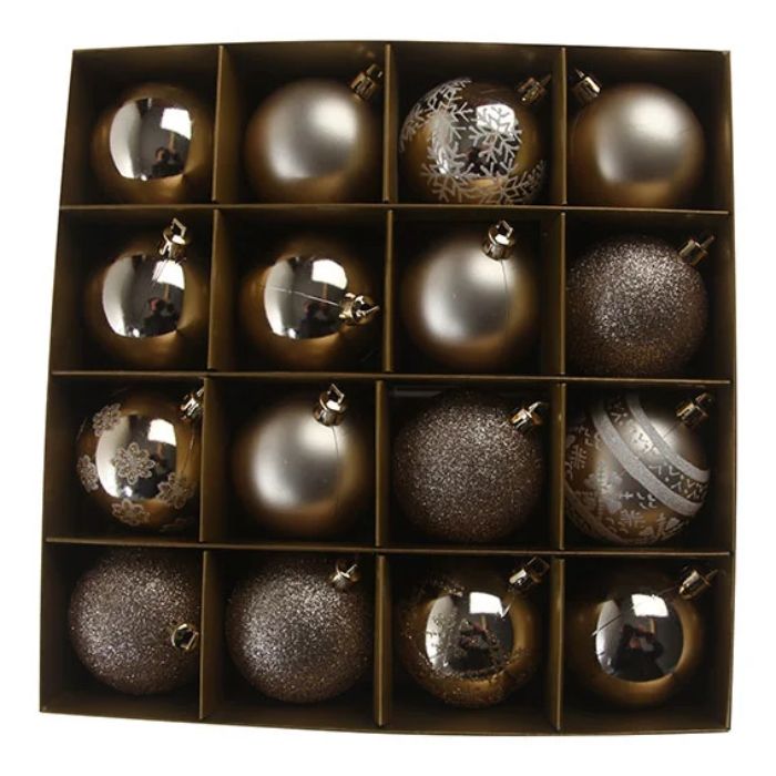 Kerstballen met glitters in matte en glanzende goud 16x - 6 cm