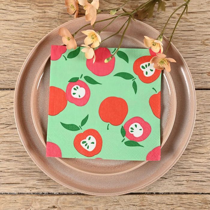Groene servetten met appelmotieven 20x Het Oude Apotheek