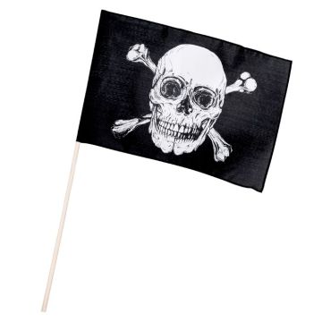 Doodskop piraten vlag op stok zwart - 30x45 cm