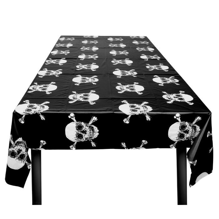 Doodshoofd plastic tafelkleed zwart - 180x130 cm