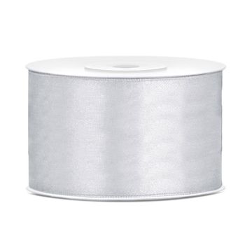 Zilverkleurig satijnen lint - 38 mm x 25 m