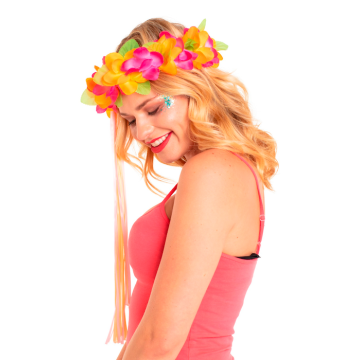Hawaiiaans bloemen hoofdband roze/oranje - onesize