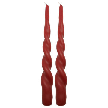Gedraaide kaarsen robijnrood 2x - 24 cm