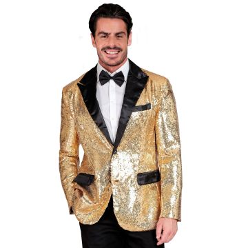 Paillettenjacket met satijnen details in goud