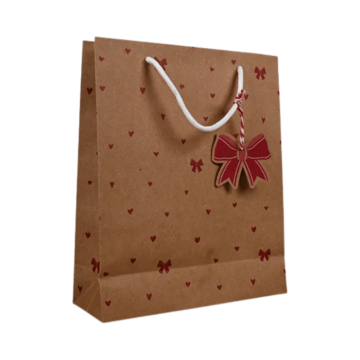 Bruine cadeauzak met strikken - 24x19,5x7,5 cm