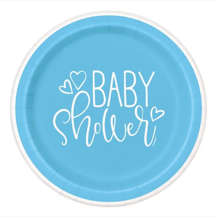 Babyshower papieren borden jongen blauw 8x