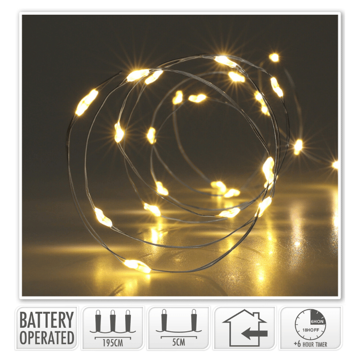 LED lichtslinger draad 40 LED Warm wit - 195 cm