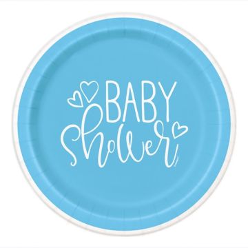 Babyshower papieren borden jongen blauw 8x