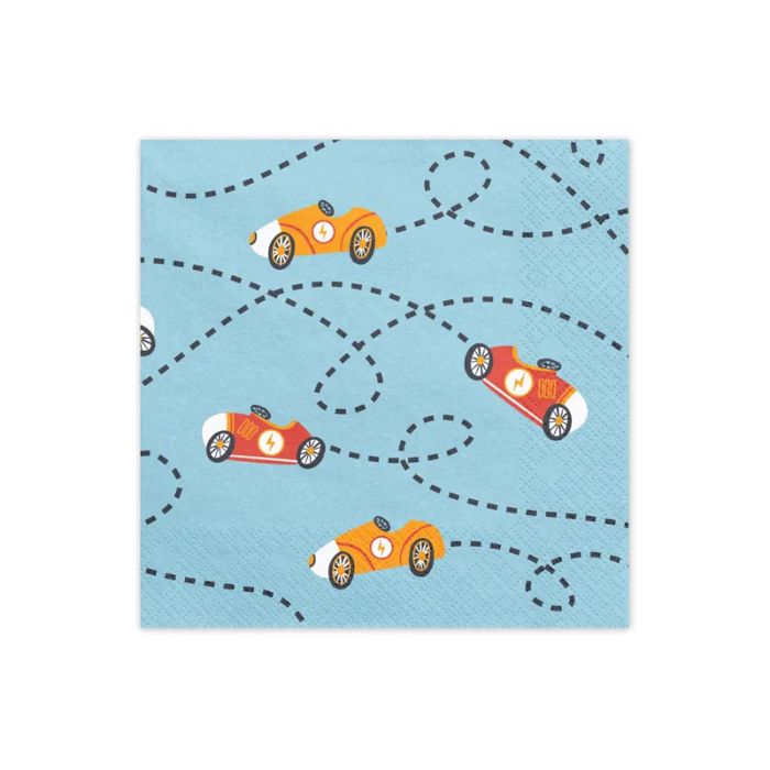 Blauwe servetten met auto-motieven 12x - 33x33 cm