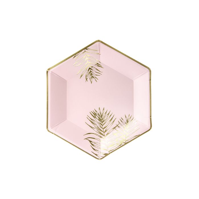 Roze bord met bladeren 6x - 23 cm