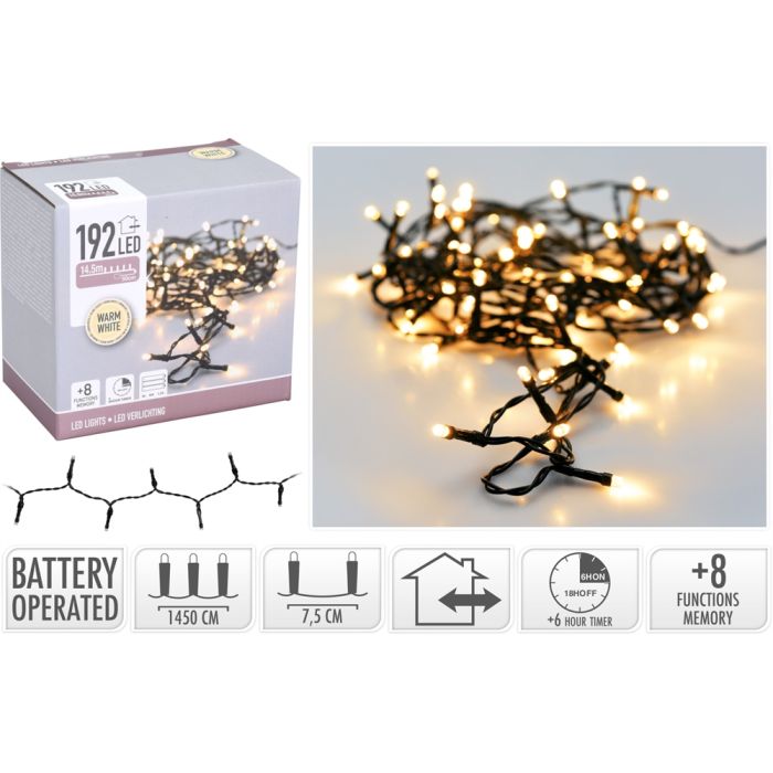 LED lichtslinger 192 LED warm wit batterijaangedreven - 14,5 m 