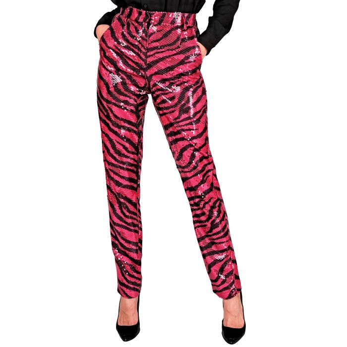 Paillettenbroek voor dames met roze dierenprint