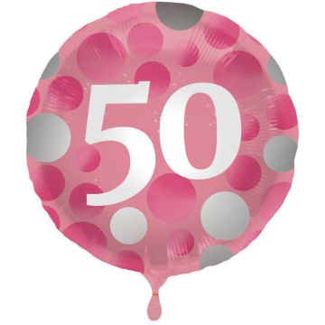 50 jaar Folie Ballon Roze - 45 cm
