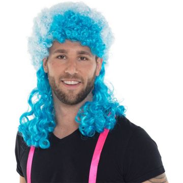 Neonblauwe afroperruque met krullen - one-size