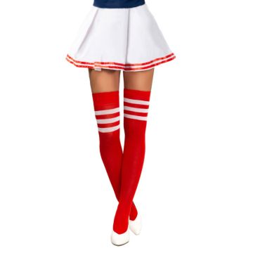 Cheerleader kniekousen one-size rood en wit